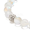 Synthetic Moonstone Round Beaded Stretch Bracelet with Rhinestone BJEW-JB07888-01-4