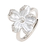 Flower Brass Micro Pave Cubic Zirconia & Enamel Cuff Ring Settings KK-CBAC351-06P-02-2