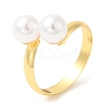 Rack Plating Brass Open Cuff Rings with Round Plastic Pearl Beads for Women RJEW-Q770-26G-3