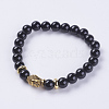 Natural Dyed & Heated Black Agate Beads Stretch Bracelets BJEW-E325-D30-1