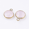 Golden Tone Brass Glass Flat Round Charms GLAA-M003-D-13G-2