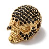 Skull Shape Rack Plating Brass with Cubic Zirconia Beads KK-S406-14G-2