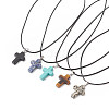 5Pcs 5 Style Natural & Synthetic Mixed Gemstone Cross Pendant Necklaces Set with Waxed Cord for Women NJEW-JN04176-1