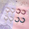 Moon & Star Natural Mixed Gemstone Chip Dangle Half Hoop Earrings EJEW-JE05900-2