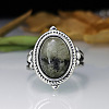 Oval Zinc Alloy Natural Labradorite Finger Rings WG970F5-01-4