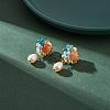Natural Carnelian & Apatite Beaded Flower with Shell Pearl Dangle Stud Earrings EJEW-TA00163-3