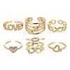 6Pcs 6 Styles Brass Micro Pave Clear Cubic Zirconia Cuff Rings RJEW-LS0001-45G-2