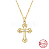 925 Sterling Silver Pave Clear Cubic Zirconia Knot Cross Pendant Necklaces for Women NJEW-F323-02G-1