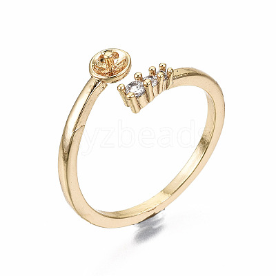 Brass Micro Pave Clear Cubic Zirconia Peg Bails Cuff Finger Ring Settings KK-T056-117G-NF-1