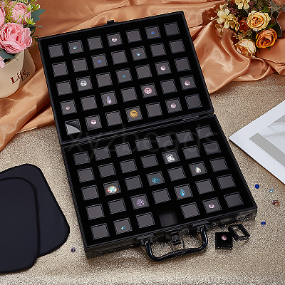 70-Slot Rectangle Aluminium Alloy Covered with Velvet Jewelry Organizer Handled Display Cases CON-WH0089-193A-1