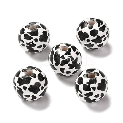 Printed Wood European Beads WOOD-F011-06-1