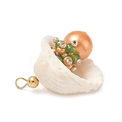 Natural Shell & Round Glass Pendants PALLOY-MZ00912-04-1