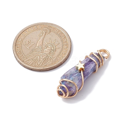 Electroplated Natural Quartz Crystal Dyed Copper Wire Wrapped Pendants PALLOY-JF02326-02-1