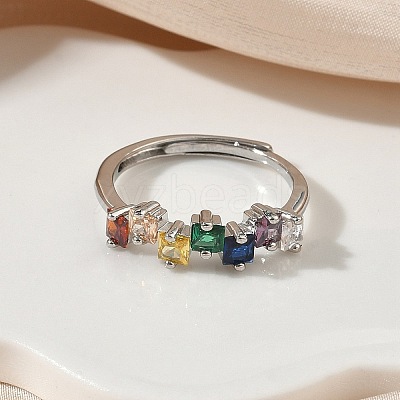 Adjustable Brass Micro Pave Cubic Zirconia Finger Rings RJEW-C163-26A-P-1