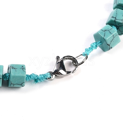Synthetic Turquoise Hexagon Prism Graduated Beaded Necklaces for Women Men NJEW-K388-03I-1