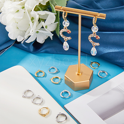 12Pcs 2 Colors Brass Micro Pave Clear Cubic Zirconia Hoop Earring Findings EJEW-BBC0001-16-1
