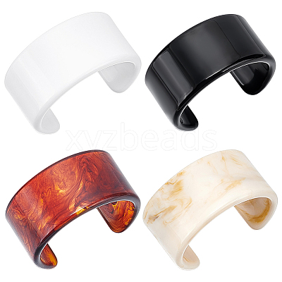 4Pcs 4 Styles Two-tone Acrylic Cuff Bangles for Women BJEW-UN0002-02-1