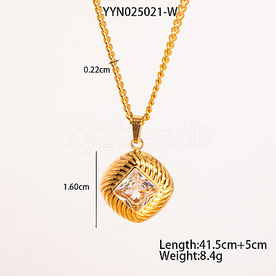 Retro Rhombus Stainless Steel Cubic Zirconia Pendant Necklaces for Women LS-CQ6357-3-1