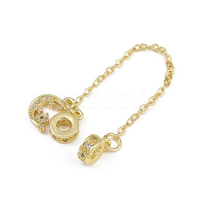 Brass Pave Clear Cubic Zirconia European Safety Chains with Charms KK-L236-16D-G-1