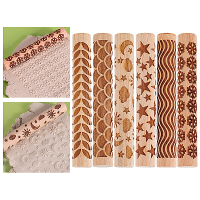 6Pcs 6 Styles Wooden Rolling Pin BAKE-HY0001-01B-1