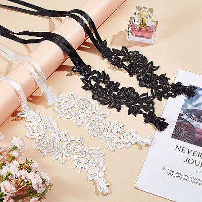 4 Pairs 2 Colors Nylon Embroidery Lace Anklet with Toe Ring AJEW-CP0007-42-1