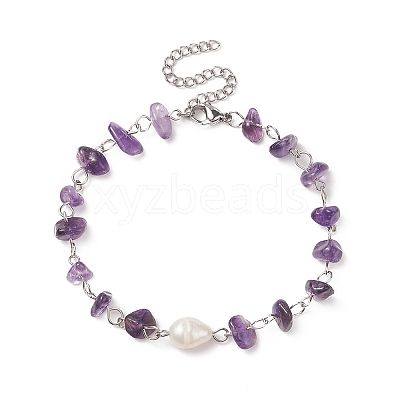 Natural Gemstone Beaded Anklets AJEW-AN00515-1