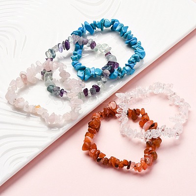Chips Natural & Synthetic Gemstone Beaded Stretch Bracelets BJEW-JB01826-1