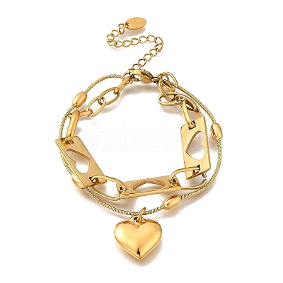 304 Stainless Steel Heart Charm Bracelets BJEW-F499-01G-1