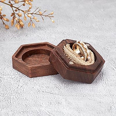 Hexagon Wooden Finger Ring Boxes CON-WH0085-66-1