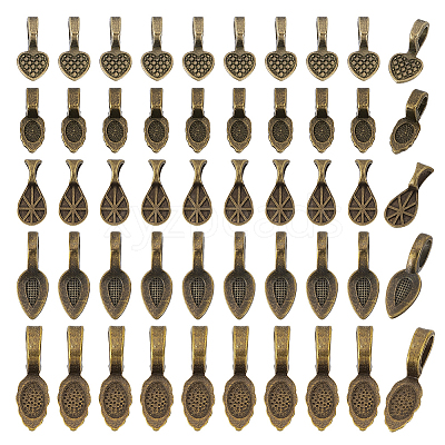 250Pcs 5 Styles Tibetan Style Glue-on Flat Pad Bails TIBEP-GA0001-04A-1