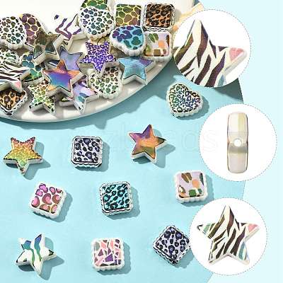 30Pcs Rainbow Iridescent Printed Opaque Acrylic Beads OACR-FS0002-58A-01-1