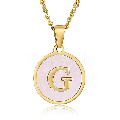Natural Shell Initial Letter Pendant Necklace LE4192-9-1