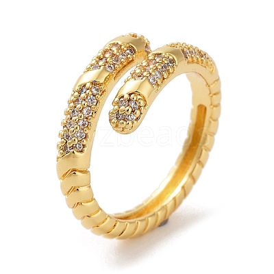 Brass with Cubic Zirconia Open Cuff Rings RJEW-B053-09-1
