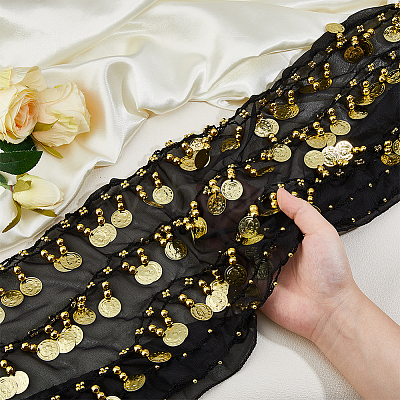 Alloy Coin Tassel Cloth Chain Belts for Dancer DIY-WH0888-880B-1