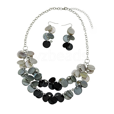 Flat Round Shell Dangle Earrings & Double Layer Necklaces Sets FS-WG04E23-07-1