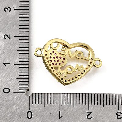 Mother's Day Brass Micro Pave Clear & Hot Pink Cubic Zirconia Connector Charms KK-Q066-10P-1