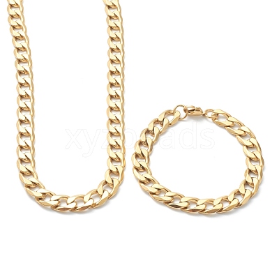 Ion Plating(IP) 304 Stainless Steel Cuban Link Chain Bracelets & Necklaces Jewelry Sets SJEW-B019-03E-G-1