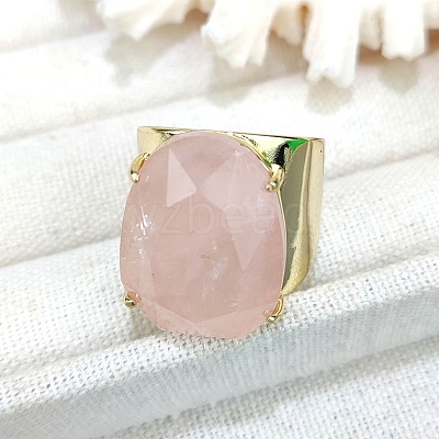 Oval Brass with Natural Rose Quartz Cuff Rings FS-WG8D200-02-1