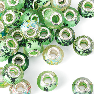 30Pcs Printed Transparent Resin European Beads RESI-TADJ0001-03I-1