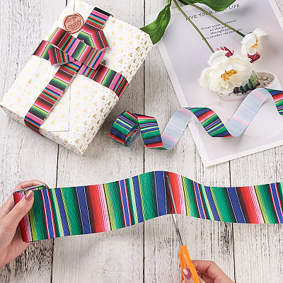 2Rolls 2 Styles Stripe Pattern Printed Polyester Grosgrain Ribbon OCOR-TA0001-37L-1