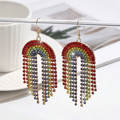 Rainbow Alloy Rhinestone Dangle Earrings FS-WG2B80A-01-1