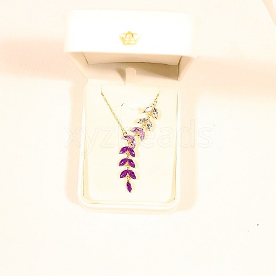 Wheat Alloy Gradient Color Cubic Zirconia Pendant Necklace & Stud Earring FS-WGBA5F1-01-1