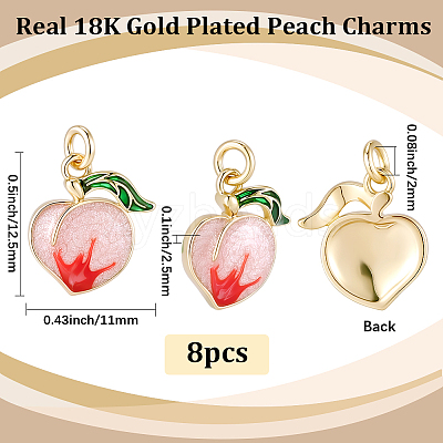 8Pcs Brass Enamel Peach Charms KK-BBC0025-20-1