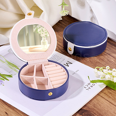 Round PU Leather & Plastic Jewelry Set Storage Box CON-TAC0014-06C-1