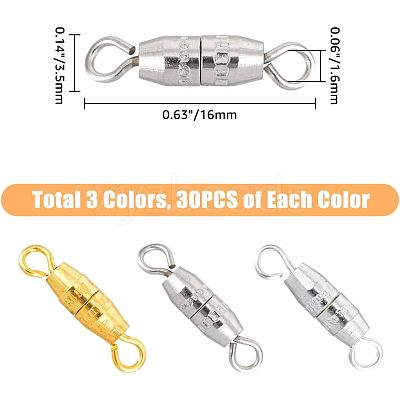 90Pcs 3 Colors Brass Screw Clasps FIND-HY0001-04-1