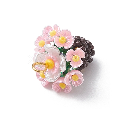 Resin Glass Seed Beaded Flower Pendants PALLOY-MZ01106-03-1