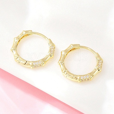 Bamboo Brass Micro Pave Clear Cubic Zirconia Hoop Earrings EJEW-D348-03G-1