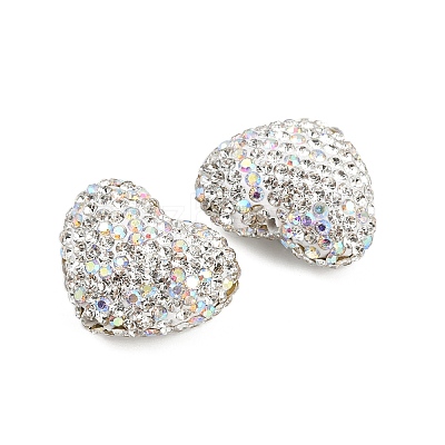 Heart Shaped Polymer Clay Rhinestone Beads CLAY-NH0002-02G-1
