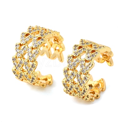 Brass Micro Pave Clear Cubic Zirconia Cuff Earrings EJEW-K309-10G-1