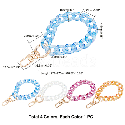 4Pcs 4 Colors Transparent Resin Curb Chain Bag Strap FIND-WR0003-97-1